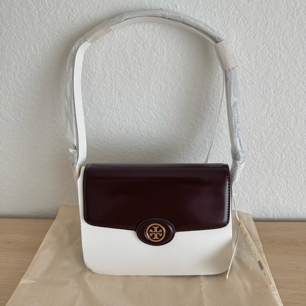 ☀️NEW☀️ Tory Burch Robinson Spazzolato Shoulder Bag Burgundy - Picture 14 of 14